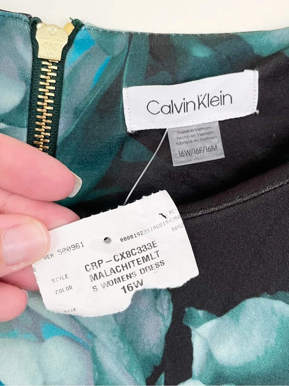 NWT Calvin Klein Malachite Green Black Bell Sleeve Shift Midi Dress 16W Classic